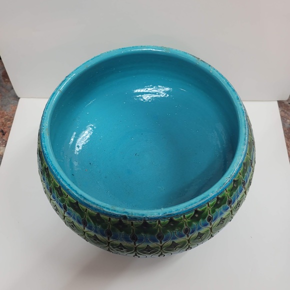 Bitossi Italy Console Bowl w/ Matching Candlestick Art Pottery Rimini blue Green - Picture 6 of 13